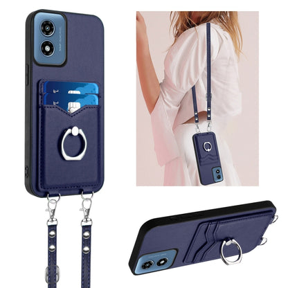 For Motorola Moto G Play 2024 4G R20 Crossbody Rope Ring Card Holder Phone Case(Blue) by buy2fix