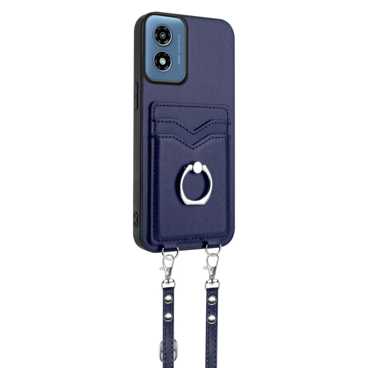 For Motorola Moto G Play 2024 4G R20 Crossbody Rope Ring Card Holder Phone Case(Blue) by buy2fix