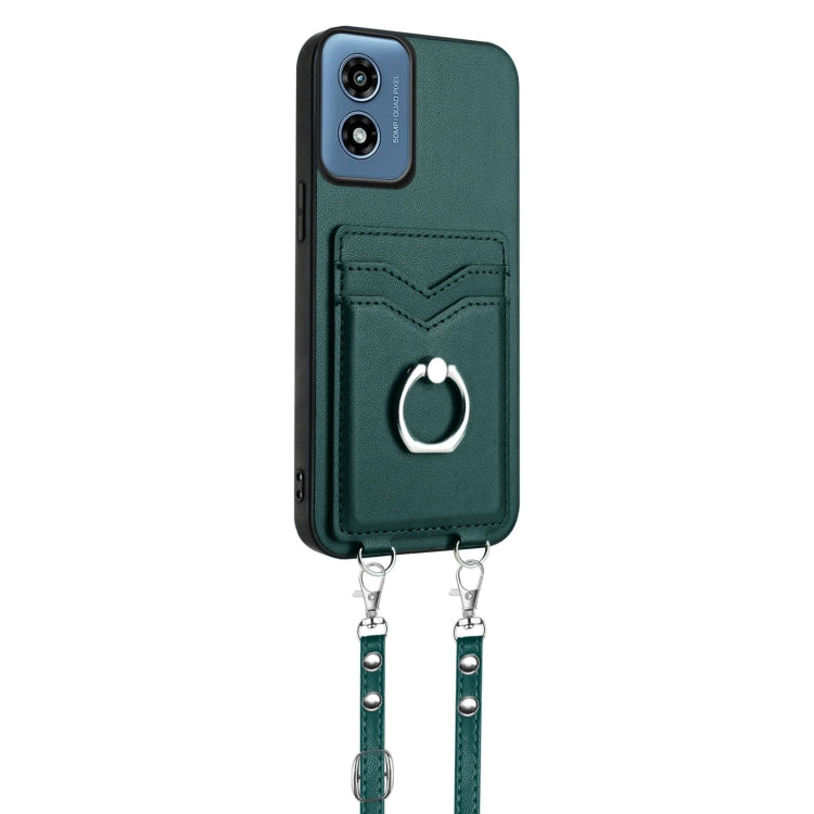 For Motorola Moto G Play 2024 4G R20 Crossbody Rope Ring Card Holder Phone Case(Green) by buy2fix