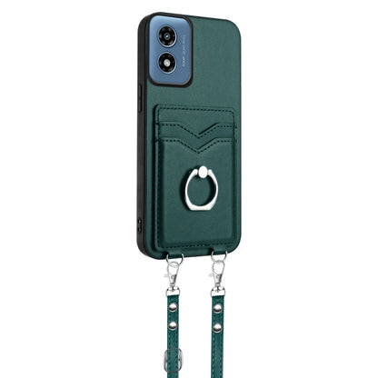 For Motorola Moto G Play 2024 4G R20 Crossbody Rope Ring Card Holder Phone Case(Green) by buy2fix