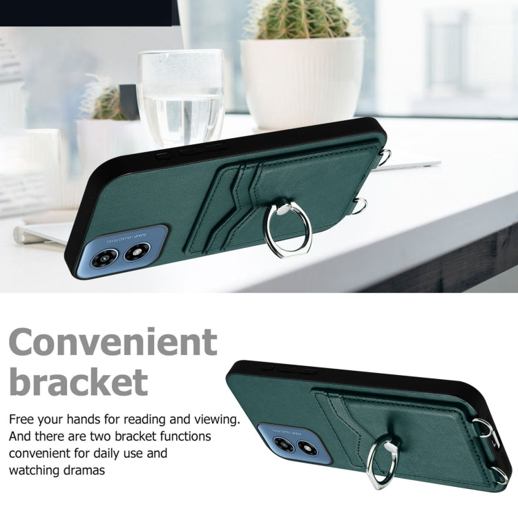 For Motorola Moto G Play 2024 4G R20 Crossbody Rope Ring Card Holder Phone Case(Green) by buy2fix