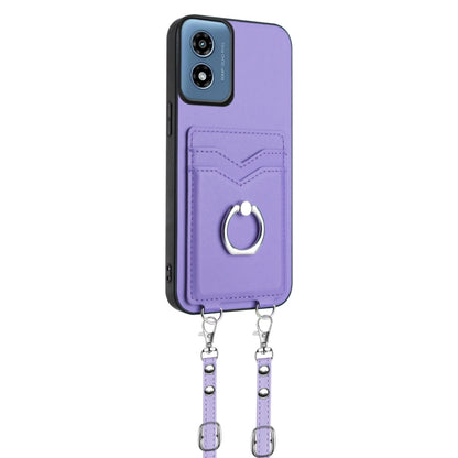 For Motorola Moto G Play 2024 4G R20 Crossbody Rope Ring Card Holder Phone Case(Purple) by buy2fix