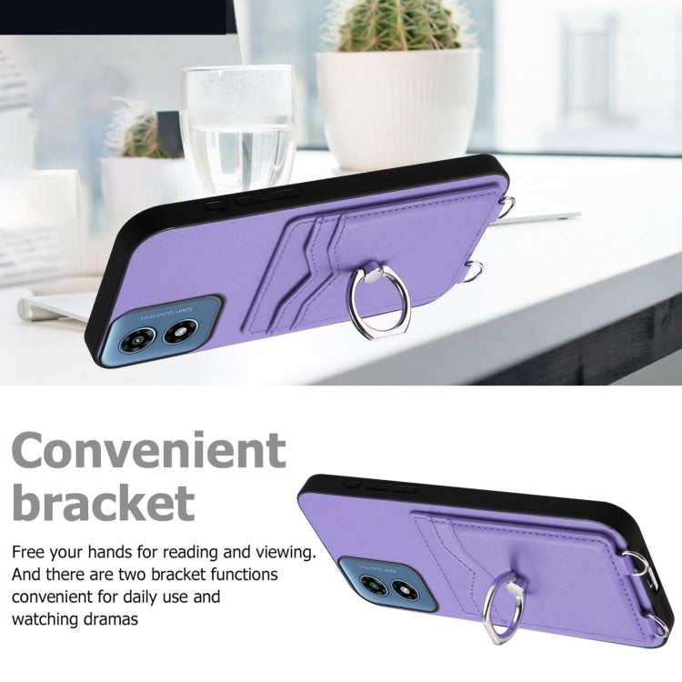 For Motorola Moto G Play 2024 4G R20 Crossbody Rope Ring Card Holder Phone Case(Purple) by buy2fix