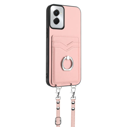 For Motorola Moto G Power 5G 2024 R20 Crossbody Rope Ring Card Holder Phone Case(Pink) by buy2fix