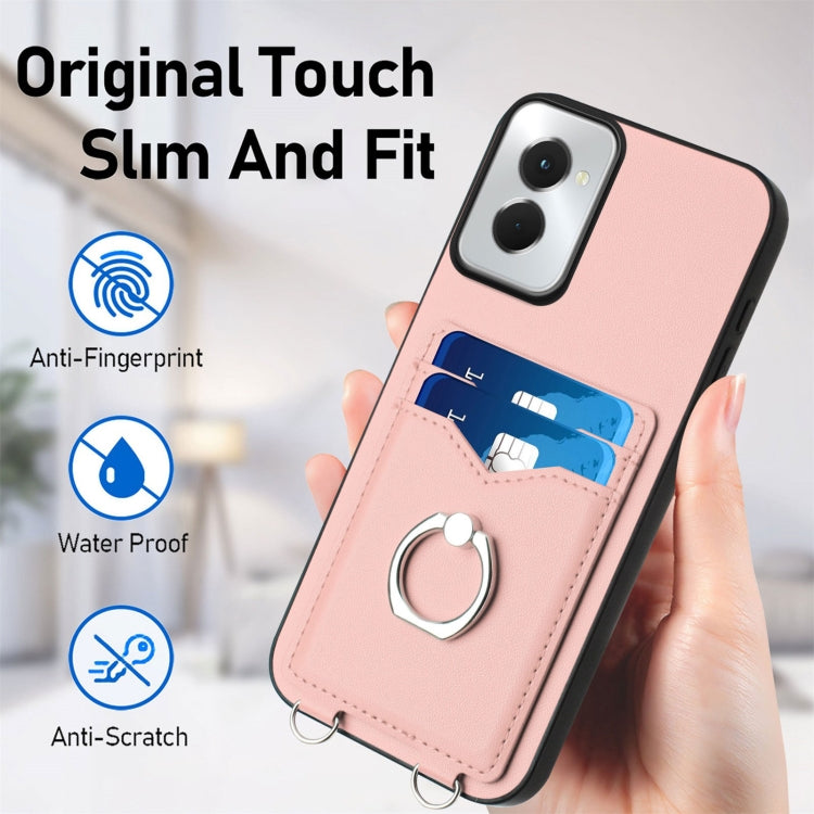 For Motorola Moto G Power 5G 2024 R20 Crossbody Rope Ring Card Holder Phone Case(Pink) by buy2fix