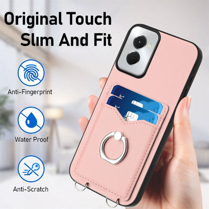 For Motorola Moto G Power 5G 2024 R20 Crossbody Rope Ring Card Holder Phone Case(Pink) by buy2fix