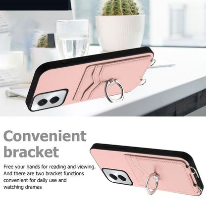 For Motorola Moto G Power 5G 2024 R20 Crossbody Rope Ring Card Holder Phone Case(Pink) by buy2fix
