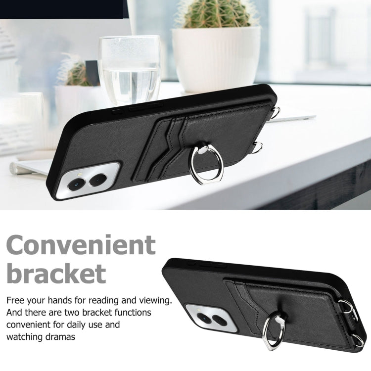 For Motorola Moto G Power 5G 2024 R20 Crossbody Rope Ring Card Holder Phone Case(Black) by buy2fix