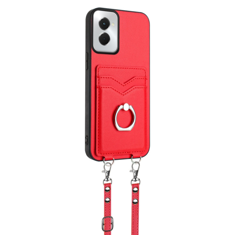 For Motorola Moto G Power 5G 2024 R20 Crossbody Rope Ring Card Holder Phone Case(Red) by buy2fix
