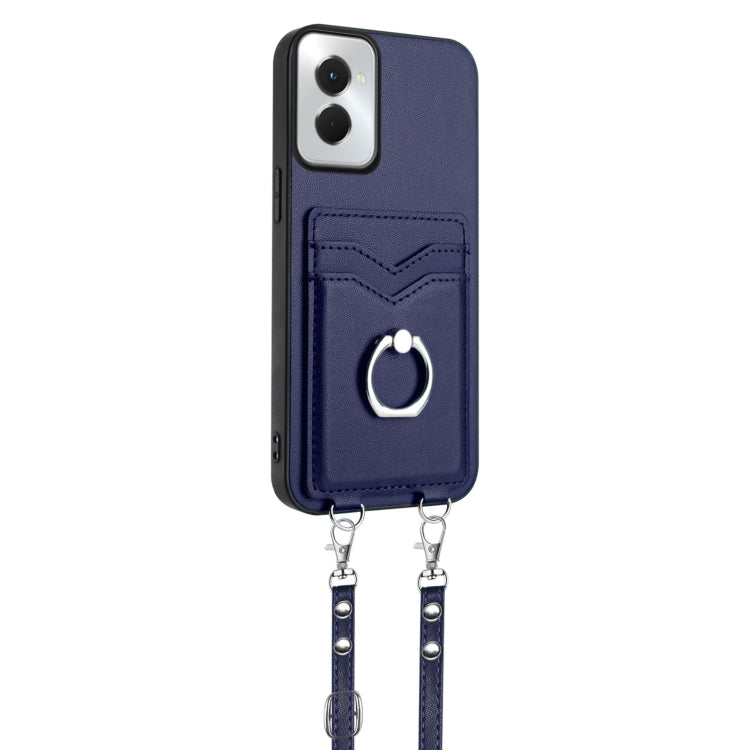 For Motorola Moto G Power 5G 2024 R20 Crossbody Rope Ring Card Holder Phone Case(Blue) by buy2fix