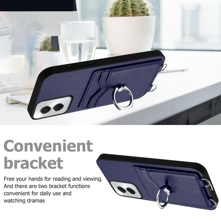 For Motorola Moto G Power 5G 2024 R20 Crossbody Rope Ring Card Holder Phone Case(Blue) by buy2fix