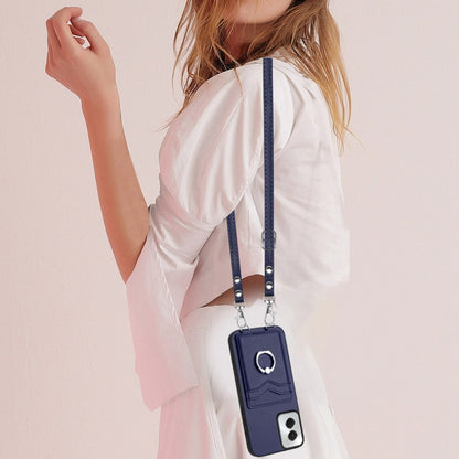 For Motorola Moto G Power 5G 2024 R20 Crossbody Rope Ring Card Holder Phone Case(Blue) by buy2fix
