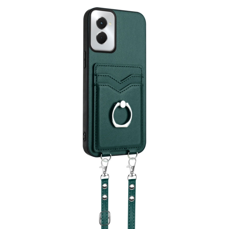 For Motorola Moto G Power 5G 2024 R20 Crossbody Rope Ring Card Holder Phone Case(Green) by buy2fix
