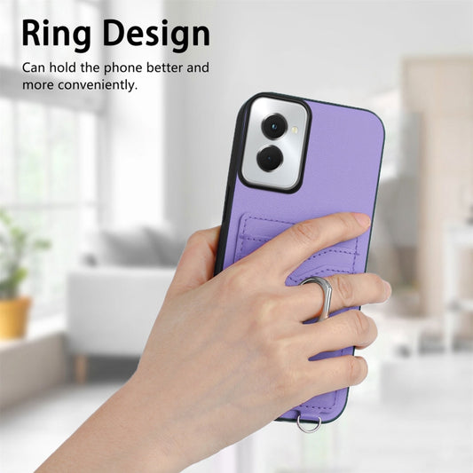 For Motorola Moto G Power 5G 2024 R20 Crossbody Rope Ring Card Holder Phone Case(Purple) by buy2fix