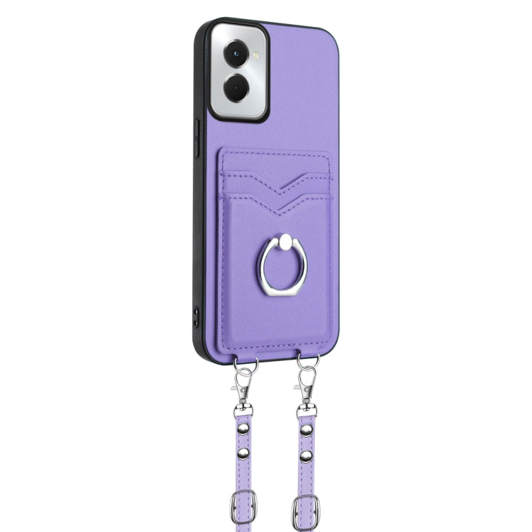 For Motorola Moto G Power 5G 2024 R20 Crossbody Rope Ring Card Holder Phone Case(Purple) by buy2fix