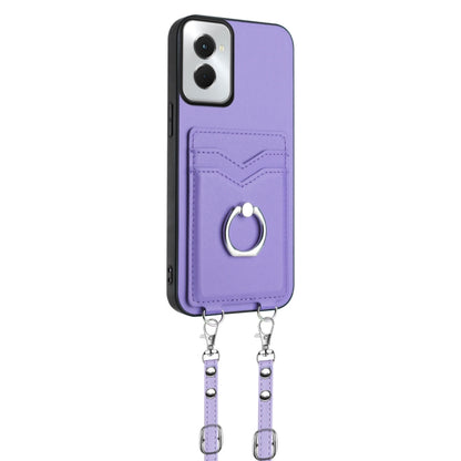 For Motorola Moto G Power 5G 2024 R20 Crossbody Rope Ring Card Holder Phone Case(Purple) by buy2fix