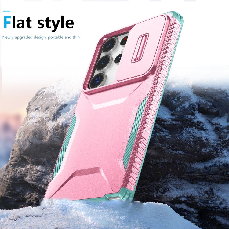 For Samsung Galaxy S25 Ultra 5G Sliding Camshield Phone Case(Pink + Grey Green) by buy2fix