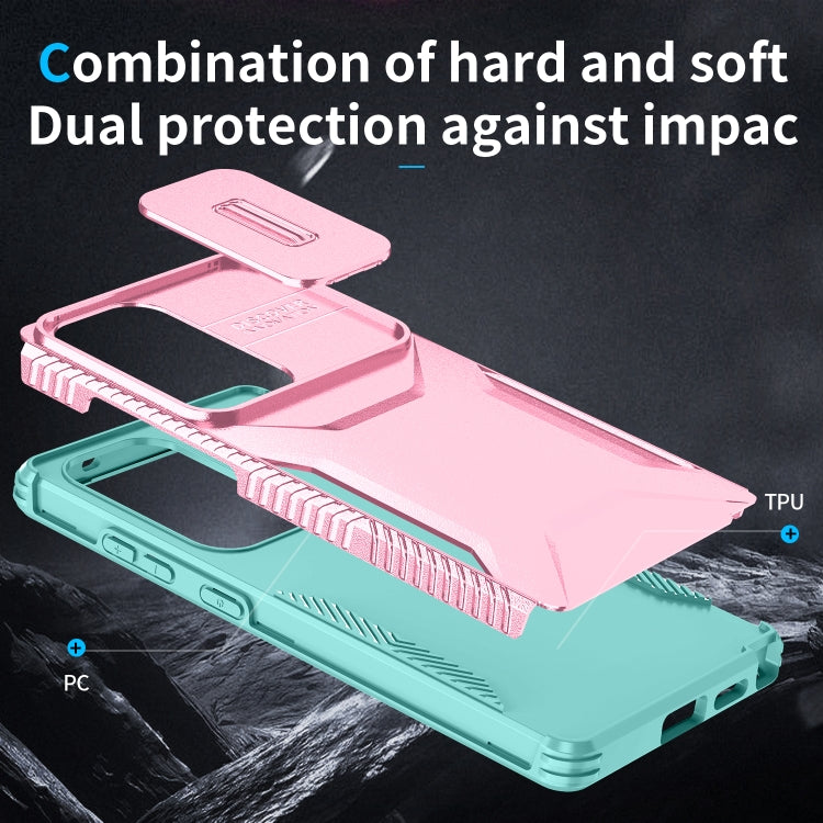 For Samsung Galaxy S25 Ultra 5G Sliding Camshield Phone Case(Pink + Grey Green) by buy2fix