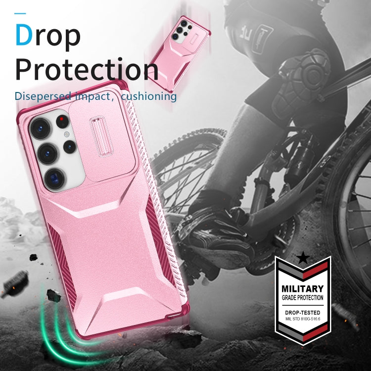 For Samsung Galaxy S25 Ultra 5G Sliding Camshield Phone Case(Pink + Rose Red) by buy2fix