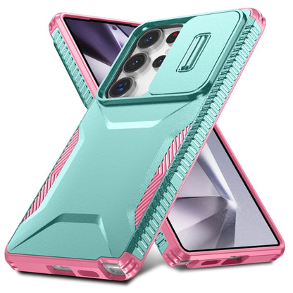 For Samsung Galaxy S25 Ultra 5G Sliding Camshield Phone Case(Grey Green + Pink) by buy2fix