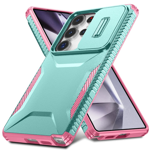 For Samsung Galaxy S25 Ultra 5G Sliding Camshield Phone Case(Grey Green + Pink) by buy2fix