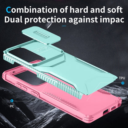 For Samsung Galaxy S25 Ultra 5G Sliding Camshield Phone Case(Grey Green + Pink) by buy2fix