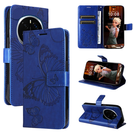 For Honor Magic7 Pro 3D Butterfly Embossed Pattern Flip Leather Phone Case(Blue)
