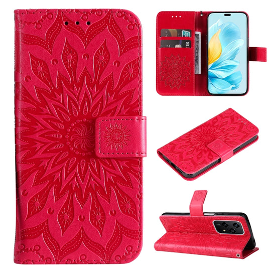 For Honor 200 Lite Global Embossed Sunflower Pattern Flip Leather Phone Case(Red)