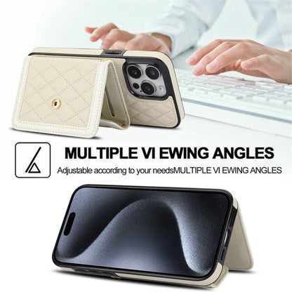 For iPhone 12 mini Splicing Rhombic Texture Card Bag Phone Case with Long Lanyard(Beige) - iPhone 12 mini Cases by buy2fix | Online Shopping UK | buy2fix