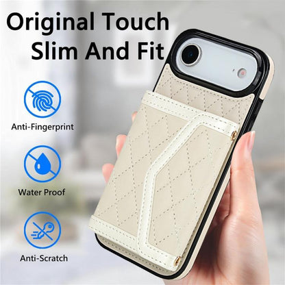 For iPhone Air Splicing Rhombic Texture Card Bag Phone Case with Long Lanyard(Beige) - iPhone Air Cases by buy2fix | Online Shopping UK | buy2fix