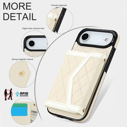 For iPhone Air Splicing Rhombic Texture Card Bag Phone Case with Long Lanyard(Beige) - iPhone Air Cases by buy2fix | Online Shopping UK | buy2fix