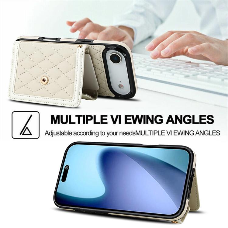 For iPhone Air Splicing Rhombic Texture Card Bag Phone Case with Long Lanyard(Beige) - iPhone Air Cases by buy2fix | Online Shopping UK | buy2fix