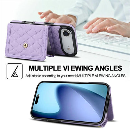 For iPhone Air Splicing Rhombic Texture Card Bag Phone Case with Long Lanyard(Purple) - iPhone Air Cases by buy2fix | Online Shopping UK | buy2fix