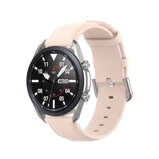 For Galaxy Watch 3 45mm Round Tail Leather Watch Band, Size: Free Size 22mm(Light Pink)