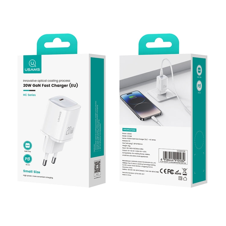 USAMS CC248 20W USB-C / Type-C GaN Fast Charger, EU Plug(Black) - USB Charger by USAMS | Online Shopping UK | buy2fix