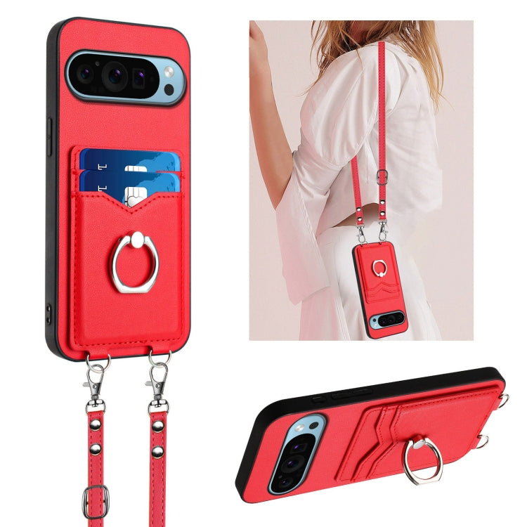 For Google Pixel 9 Pro XL R20 Crossbody Rope Ring Card Holder Phone Case(Red) by buy2fix