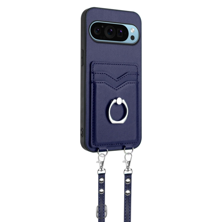 For Google Pixel 9 Pro XL R20 Crossbody Rope Ring Card Holder Phone Case(Blue) by buy2fix