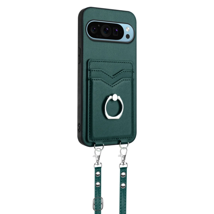 For Google Pixel 9 Pro XL R20 Crossbody Rope Ring Card Holder Phone Case(Green) by buy2fix