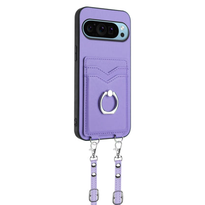 For Google Pixel 9 Pro XL R20 Crossbody Rope Ring Card Holder Phone Case(Purple) by buy2fix