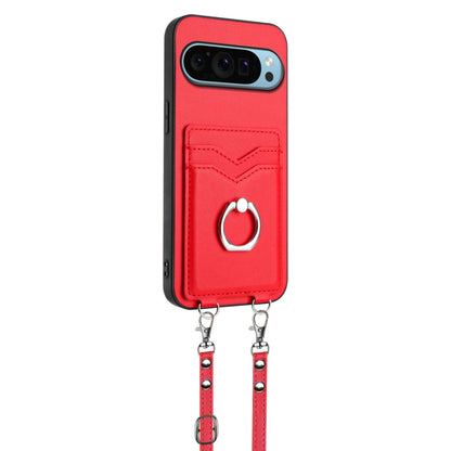 For Google Pixel 9 / 9 Pro R20 Crossbody Rope Ring Card Holder Phone Case(Red) by buy2fix
