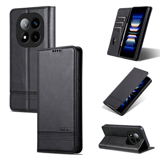 For Redmi Note 14 Pro+ 5G AZNS Magnetic Calf Texture Flip Leather Phone Case(Black)