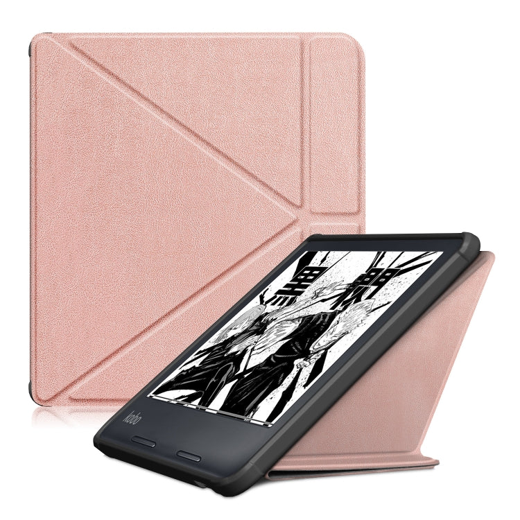 For Kobo Libra Colour 2024 Solid Color Deformation TPU Leather Smart Tablet Case(Rose Gold) - Others by buy2fix | Online Shopping UK | buy2fix