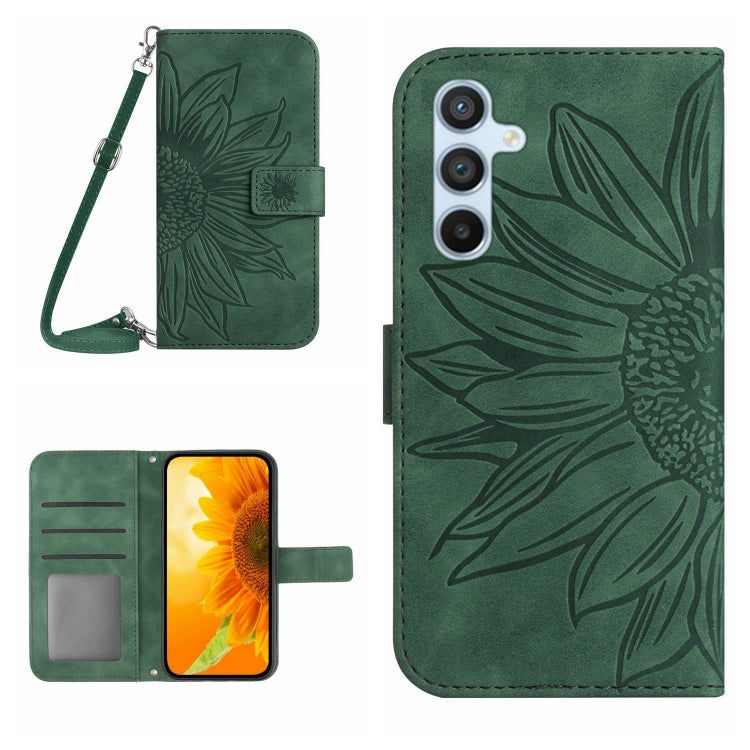 For Samsung Galaxy S25 5G Skin Feel Sun Flower Embossed Flip Leather Phone Case with Lanyard(Green) by buy2fix
