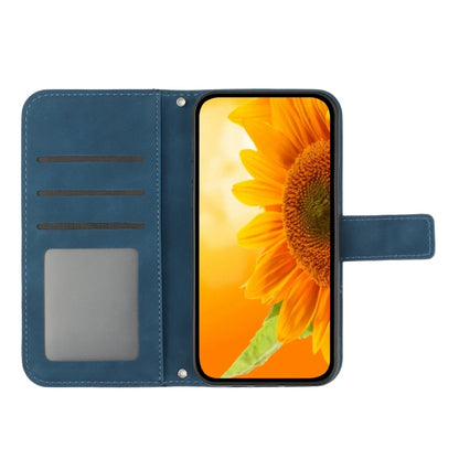 For Samsung Galaxy S25 5G Skin Feel Sun Flower Embossed Flip Leather Phone Case with Lanyard(Inky Blue) by buy2fix