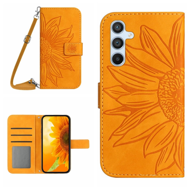 For Samsung Galaxy S25+ 5G Skin Feel Sun Flower Embossed Flip Leather Phone Case with Lanyard(Yellow) by buy2fix