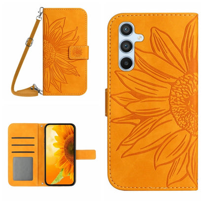 For Samsung Galaxy S25+ 5G Skin Feel Sun Flower Embossed Flip Leather Phone Case with Lanyard(Yellow) by buy2fix
