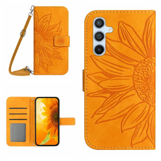 For Samsung Galaxy S25+ 5G Skin Feel Sun Flower Embossed Flip Leather Phone Case with Lanyard(Yellow) by buy2fix