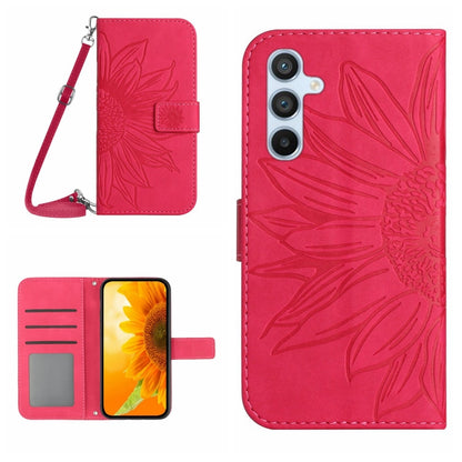 For Samsung Galaxy S25+ 5G Skin Feel Sun Flower Embossed Flip Leather Phone Case with Lanyard(Rose Red) by buy2fix