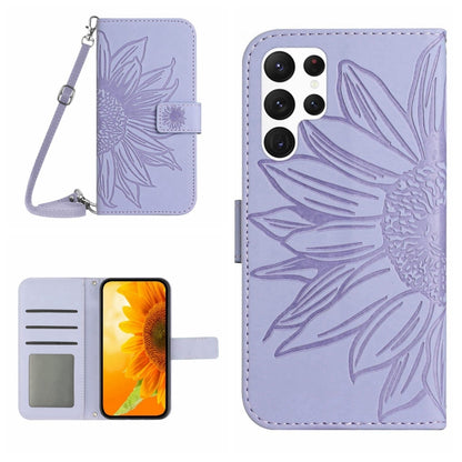 For Samsung Galaxy S25 Ultra 5G Skin Feel Sun Flower Embossed Flip Leather Phone Case with Lanyard(Purple) by buy2fix