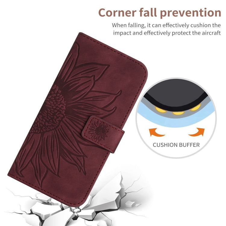 For Samsung Galaxy S25 Ultra 5G Skin Feel Sun Flower Embossed Flip Leather Phone Case with Lanyard(Wine Red) by buy2fix